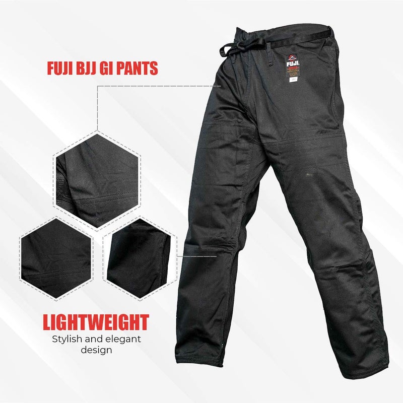 FUJI Sports Brazilian Jiu-Jitsu Gi Pants â€“ Adult BJJ Pants, Flat Drawstring, Reinforced Cotton, For Training & Competition, Black, Size, A5 - Image 2